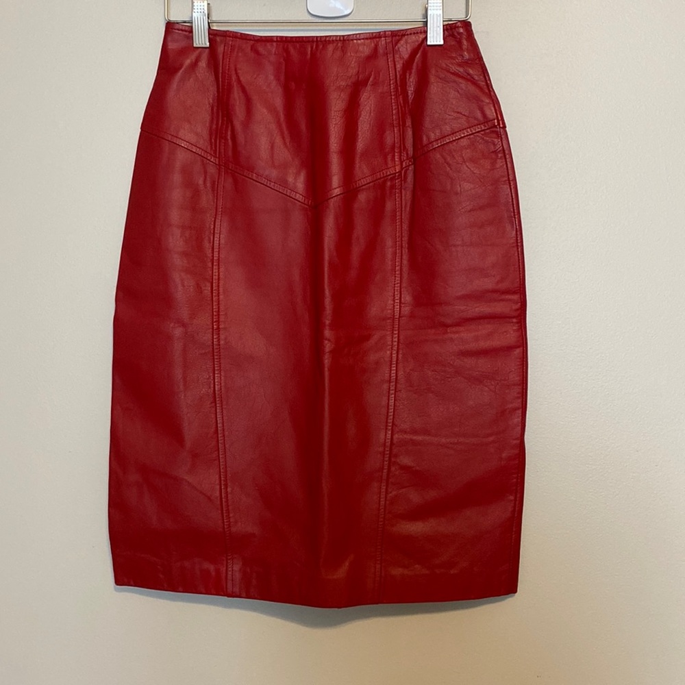Vintage Pelle Cuir Red Leather Skirt